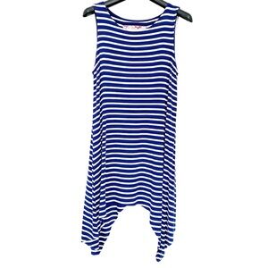 Cupio Striped Sleeveless Tunic Tank Top Blue & White - S, Asymmetrical Hem NWT